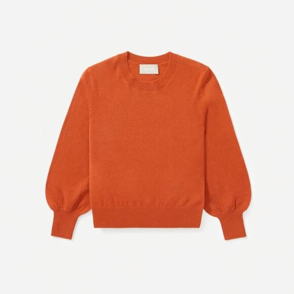 EVERLANE Orange 100% Cashmere Knit Lantern Sleeve Crew Neck Sweater, Size S - Picture 3 of 13